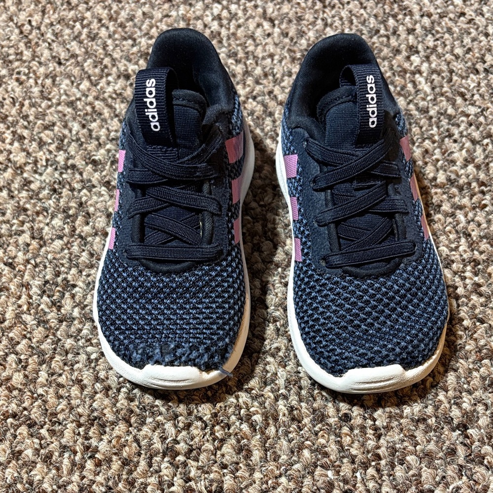 adidas Kids Navy with Pink Stripes Athletic Sneakers